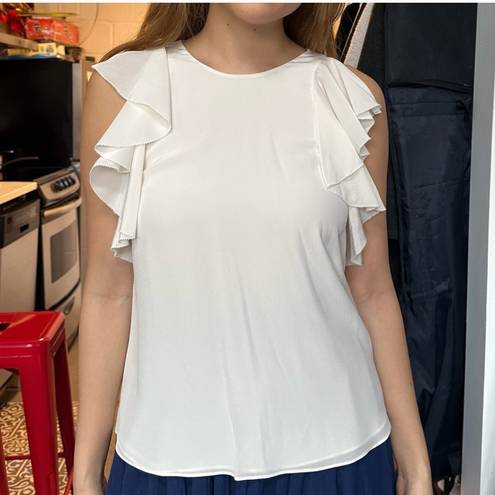 Alexis White  silk butterfly ruffle sleeve blouse top