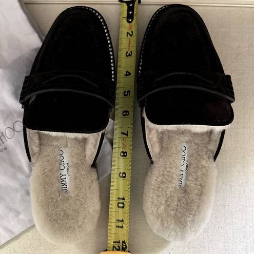 Jimmy Choo  Black Suede fur lined Ramona Shoe slide w crystals 39.5 NIB