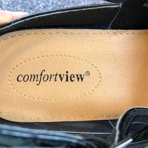 Comfortview  Sandals Womens 10.5 W Mariam Mules Black Faux Leather Easy Open Top