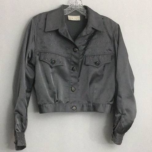 Cache Vintage  Denim Style Nylon Jacket Silver MED