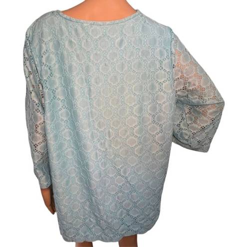 Krass&co D & . Aqua Blue Circular Mesh 3/4 Sleeve Blouse