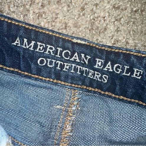 American Eagle Dark Wash High Rise Festival Distressed Jean Shorts!