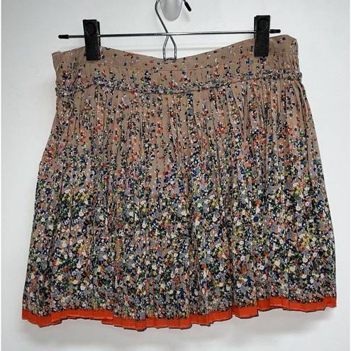 American Eagle  Womens Pleated Mini Skirt Size 8 Floral Print Taupe Orange Multi