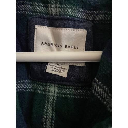 American Eagle  women's large long sleeve hooded blue / green plaid top