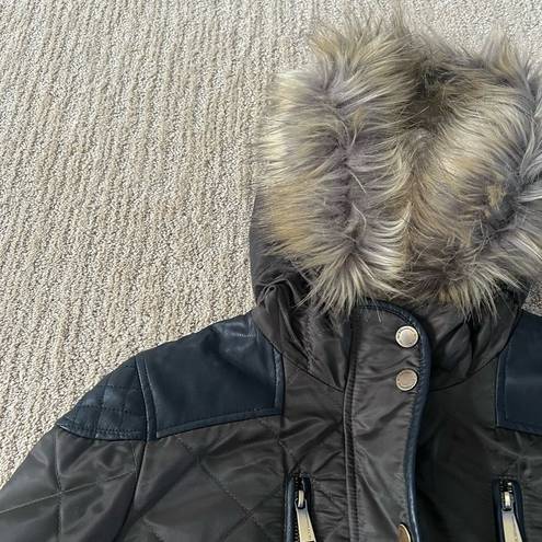 BCBGeneration  Dark Olive Quilted Winter Coat with Furry Hood