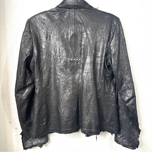 Edge ZINI Signature Black Leather Jacket Raw  Tapered Blazer Coat - Medium