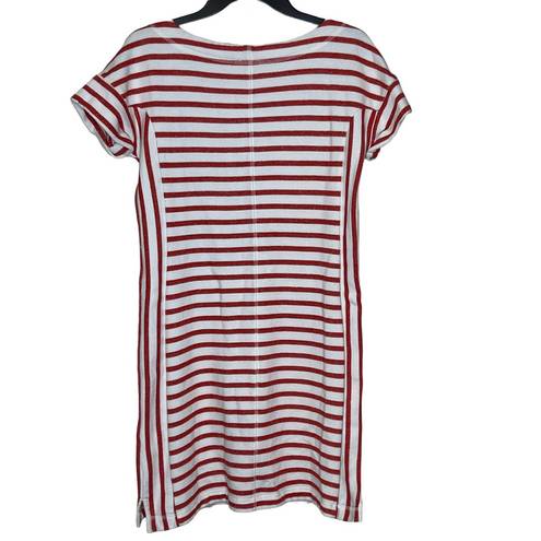 Talbots T by  Women T-Shirt Dress Stripe Shortsleeve Metallic French Terry Red XS