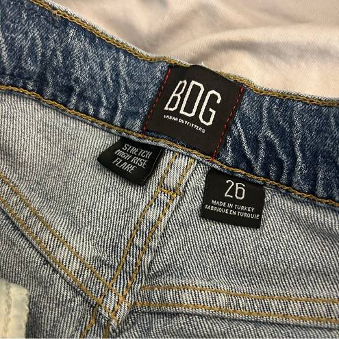 BDG Stretch High Waist Flare Jeans 26, Medium Wash, Distressed, Urban Outfitters