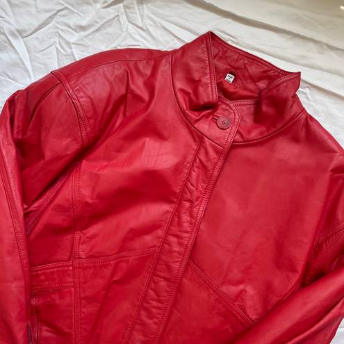 Vintage 1980s Streetwear Ferrari Red Leather Tibor Aviator Bomber Jacket Size M