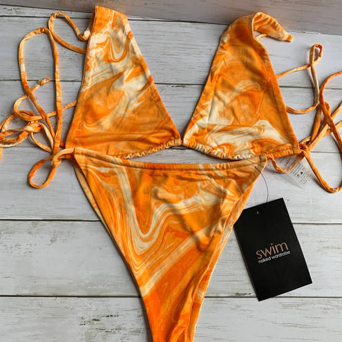 Naked Wardrobe NWT  Bikini Set in Orange Swirl