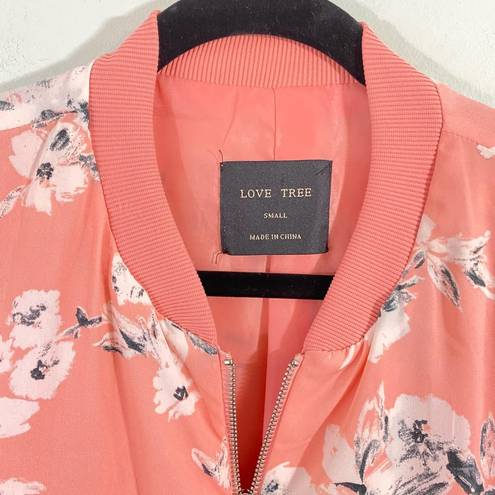 Love Tree  Women's Pink Floral Full Zip Bomber Jacket Size S