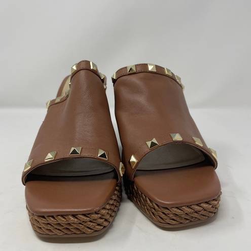 White House | Black Market WHBM Studded Espadrille Wedge Sandals 9 Brown Slip On Leather Square Open Toe