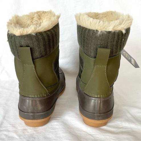 Khombu  Faux Fur Duck Boots Booties Kathleen Waterproof Olive Green Sz 11 New