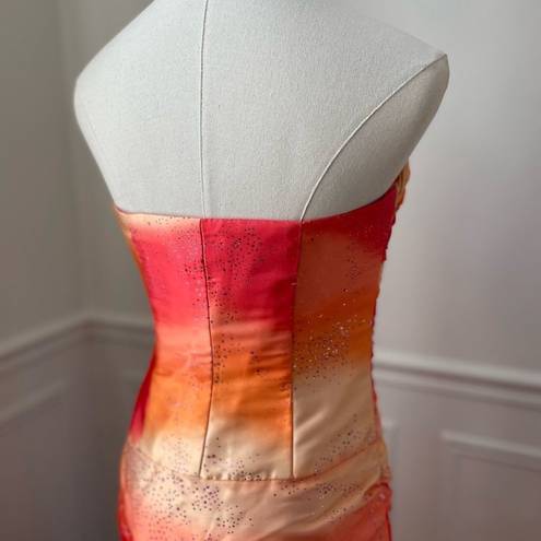 Jump Vintage Y2K  Orange Sherbert Ombre Strapless Ruched Gown Formal Dress 3 4