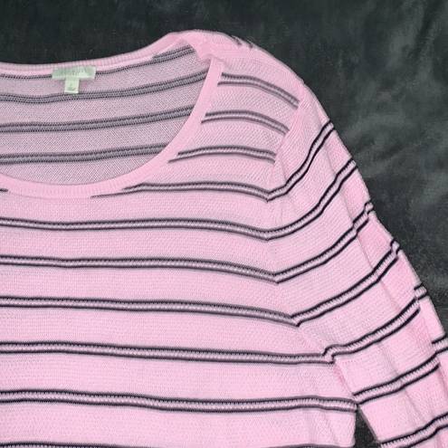 Talbots Size L long bell sleeve, pink and black striped dress/ tunic  100% cotton