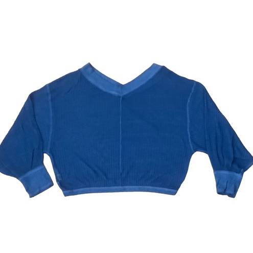 We The Free  waffle knit lightweight top domain sleeves blue crop top size small