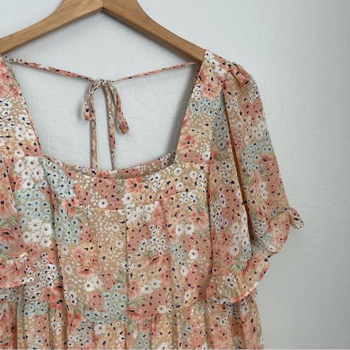 Lizard Thicket Women’s Pink Blue Pastel Floral Feminine Ruffle Flowy Dress Small