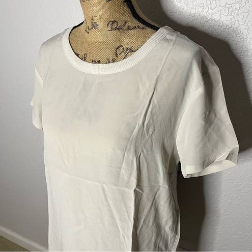 Chaser NWT  Size M Bone White Silk Crewneck Open Back Strappy Short Sleeve Top