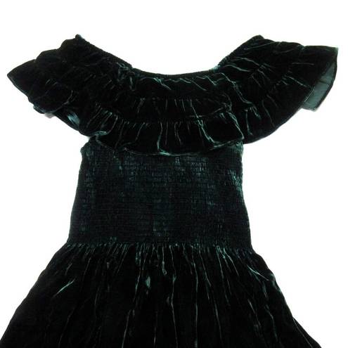 Hill House NWT  Akilah Nap Dress in Emerald Velvet Smocked Midi Ruffle XS