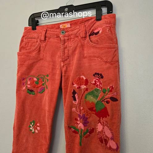 Antik Denim  VTG Y2K Coral Embroidered Corduroy Low Rise Flares Pants