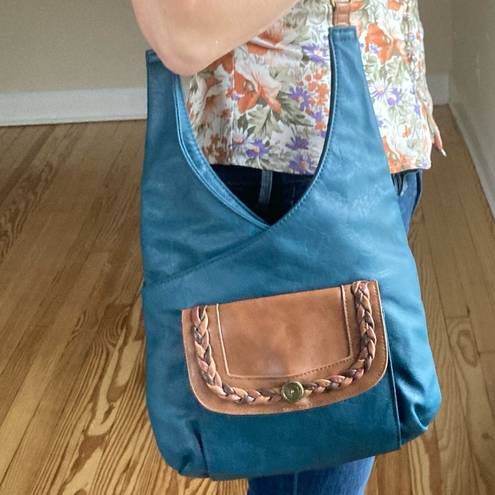 Bueno  boho bag blue and brown braiding