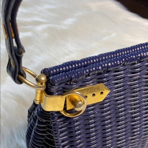 Vintage Blue Wicker Handbag