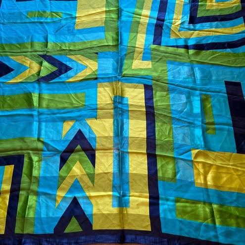 Oscar de la Renta  Vintage Scarf Geometric Abstract Square Blue Green Designer