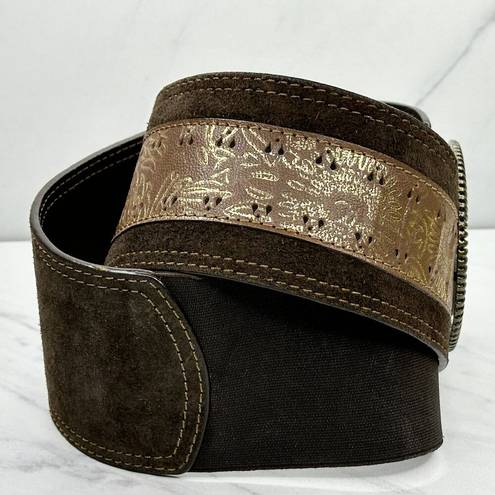 Chico's  Wide Brown Genuine Leather Suede Stretch Cinch Belt Size Medium M Womens