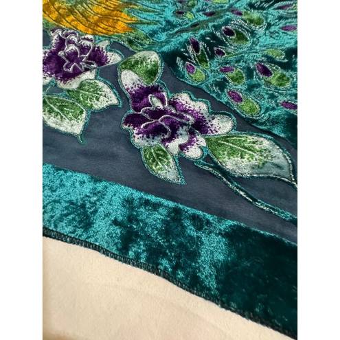 Decorated Originals Scarf with Fring Crushed Velvet Peackcok and Floral …