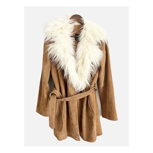 Paige  Kairo Suede Leather Penny Lane Faux Fur Jacket Light Camel Tan Small