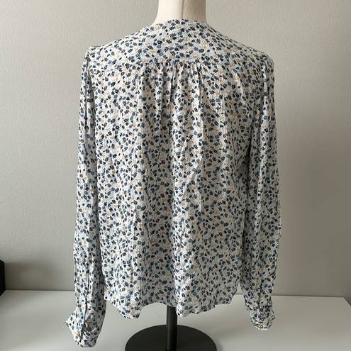 Garnet Hill  sz M blue ditsy floral long sleeve blouse