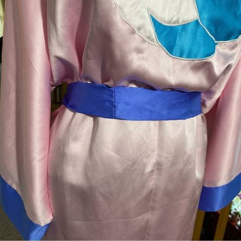 Vintage Natori Pink Colorblock Kimono Robe w/ Abstract Floral/Bird Design Size M Size M