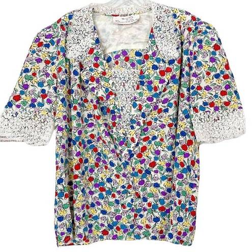 Oscar de la Renta Vintage Miss O by  Floral Short Sleeve Top Multi-Color Size XL