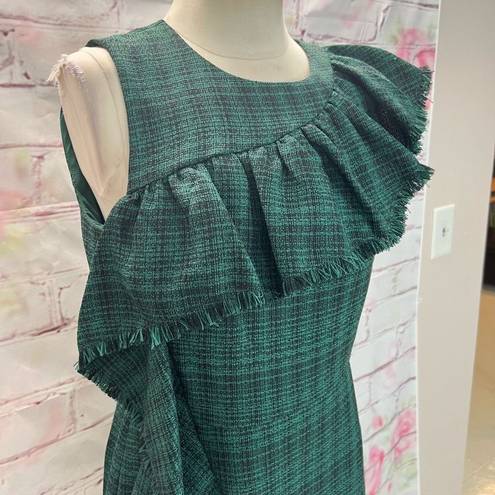 Chelsea28  green black plaid ruffled sheath dress size 8