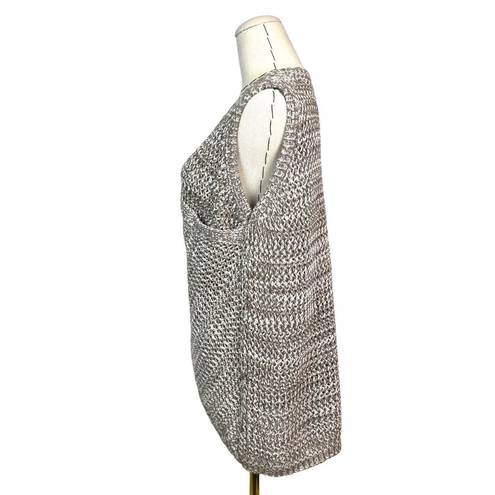 W By Worth  Women Gray Cotton Open Knit V-Neck Sleeveless Wrap Sweater Vest Sz L