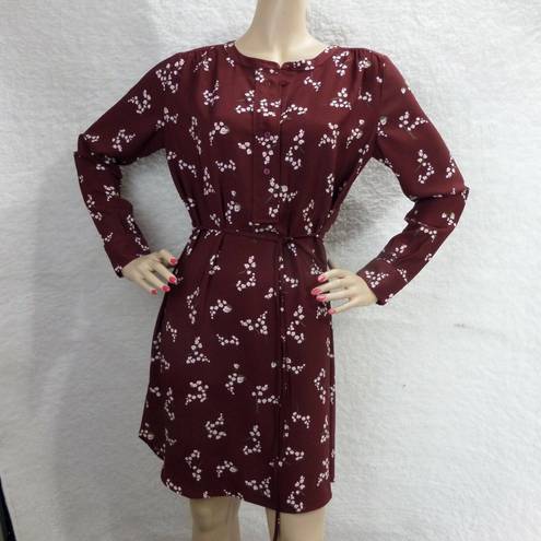 The Loft "" BURGUNDY FLORAL LONG SLEEVES SHIRTTAIL TIE WAIST CAREER DRESS SZE: S NWT