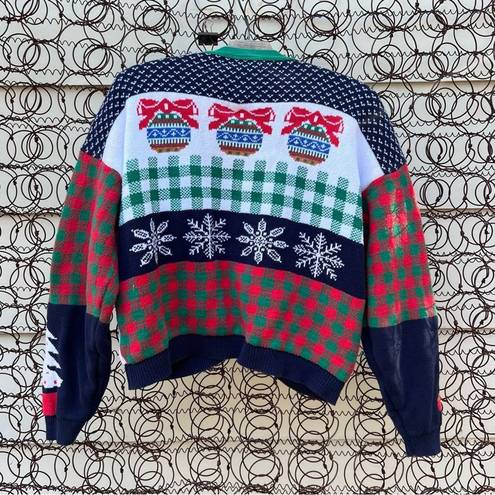 The Loft Y2K Sweater Ugly Christmas Holiday Cardigan Patchwork Americana red green