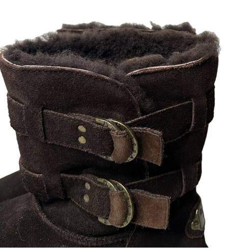 BEARPAW  Quinn II Sheepskin Wool Brown Lined Suede Hook Loop Warm Boots Womens 8