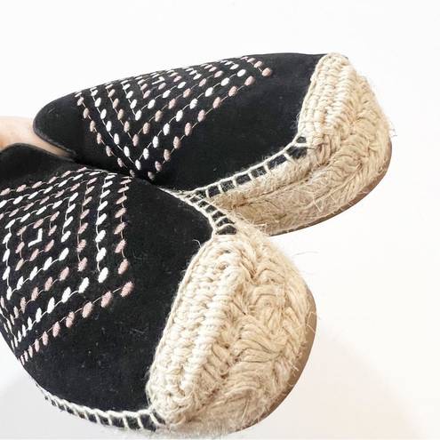 Jack Rogers  Black Suede Boho Espadrille Loafers Women’s Size 9 Jute Embroidered