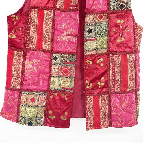 Coldwater Creek  Womens Vintage Wool Blend Patchwork Embroidered Vest Size M Red