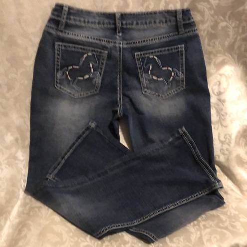 Flamingo  Mid Waist Bootcut Jeans Horse Embroidered Pockets. New with Tags