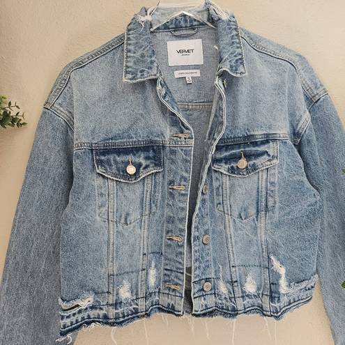 Vervet  Distressed Lightwash Denim Jean Jacket Cotton Oversized Crop Fit Size S