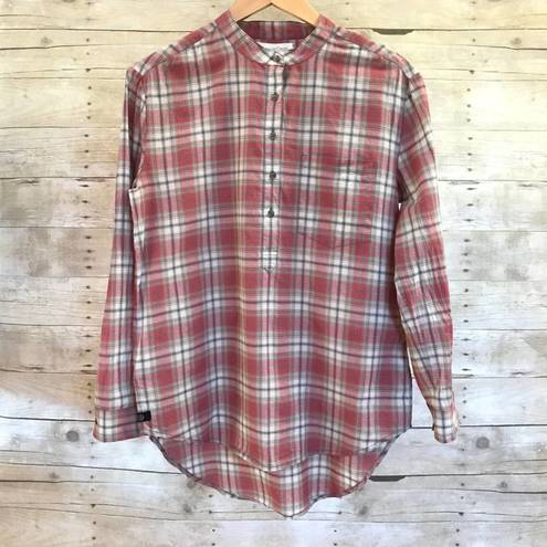 Treasure & Bond Long Sleeve Red White Plaid Check Lightweight Tunic Top S