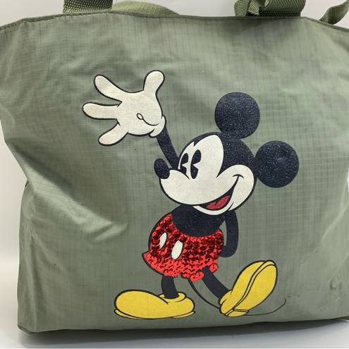 Disney  Mickey Mouse Green Shoulder Tote Bag Sequins Inside Pockets Zipper