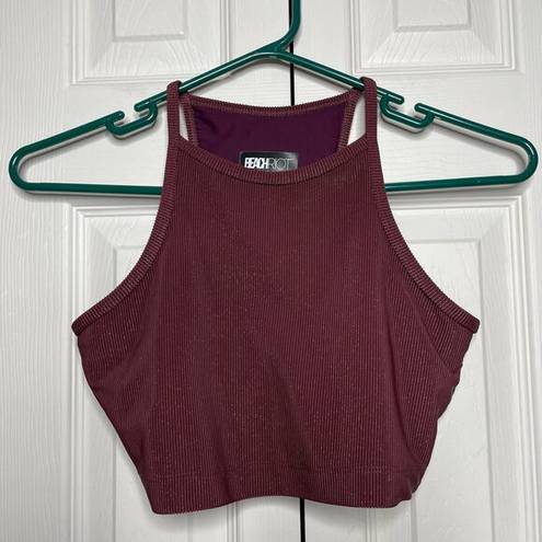 Beach Riot  Womens Sports Bra High Neck Maroon Metallic Size Small