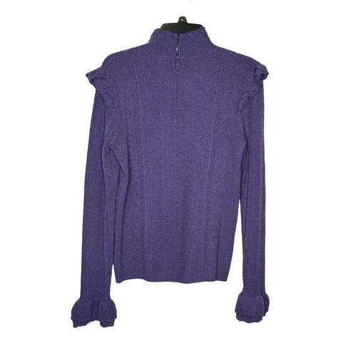 Polo  Ralph Lauren Women Sweater Ruffle Wool Pointelle Thistledown Heather Large