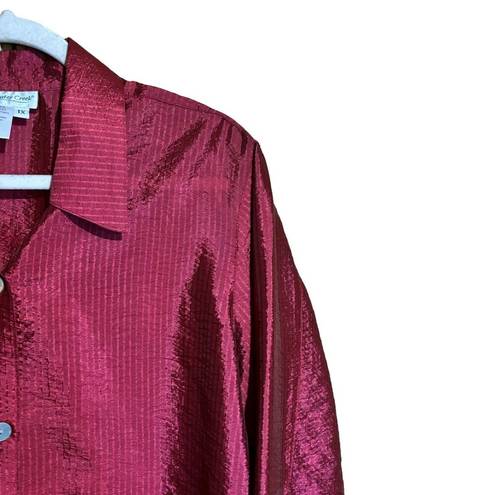 Coldwater Creek  Top Womens 1X Burgundy Textured Button Up Blouse Shirt Ladies