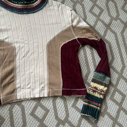 Free People ski knit mock neck cropped colorblock long sleeve sweater XS