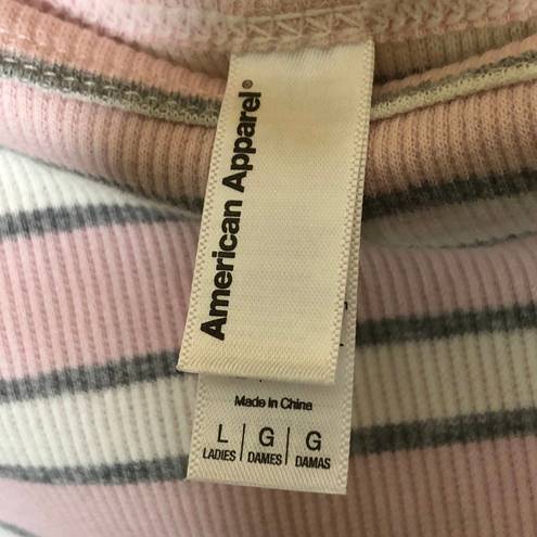 American Apparel  Pink Gray Striped Off Shoulder Bodysuit New L