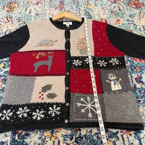 Talbots vintage Christmas reindeer snowflake wool cardigan sweater